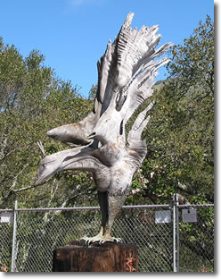 Photograph of the phoenix sculpture created by Edmund Kara, and residing at Nepenthe restaurant in Big Sur, California. Image copyright © Philip W. Tyo 2008