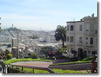 A photograph of Lombard Street known as "the crookedest street in the world" taken during a visit to George Sterling Park in San Francisco, California.  Image copyright © Philip W. Tyo 2007