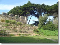 A photograph of the stairway into the castle-like rocky promontory in Sutro Heights Park in San Francisco, California.  Image copyright © Philip W. Tyo 2007